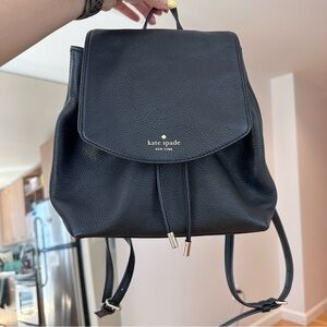 Kate Spade Cinched Drawstring Mini Black Leather Backpack